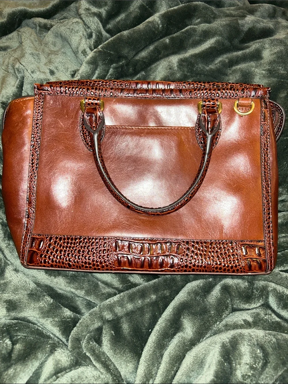 Brahmin Chestnut Brown Leather Croc-Trim Satchel